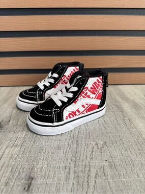Kids High-Top Skate Sneakers in Black & Red